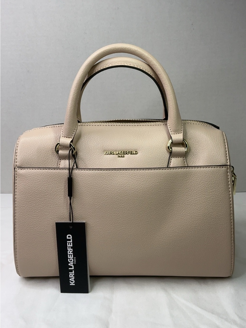 Karl Lagerfeld Cream Satin Logo-Print Lining with Gold Trim